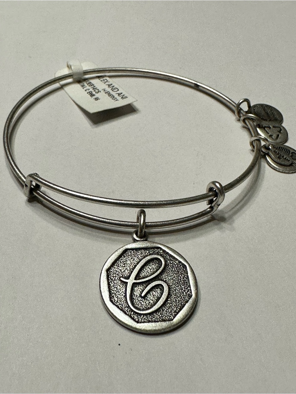 Alex and Ani Silver Initial C Charm Double-Wire Bangle